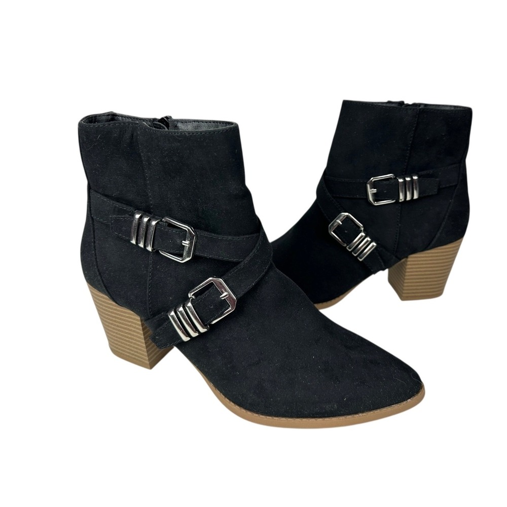 Sun and Stone SS Elyssaa Shoes Ankle Booties Black Chunky Heels Sz 7.5M